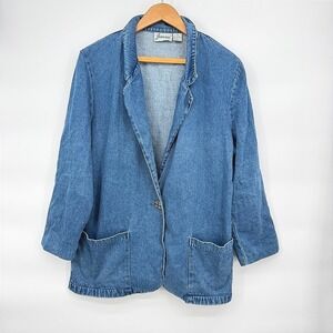 Joanna Denim One Button Blazer Jacket Cotton Vintage Chore Coat Size Medium